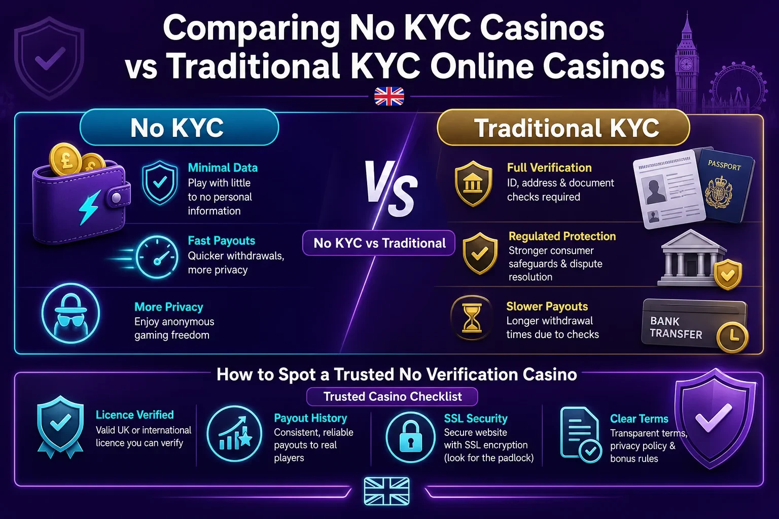 Comparison of No KYC Casinos to Traditional KYC Online Casinos